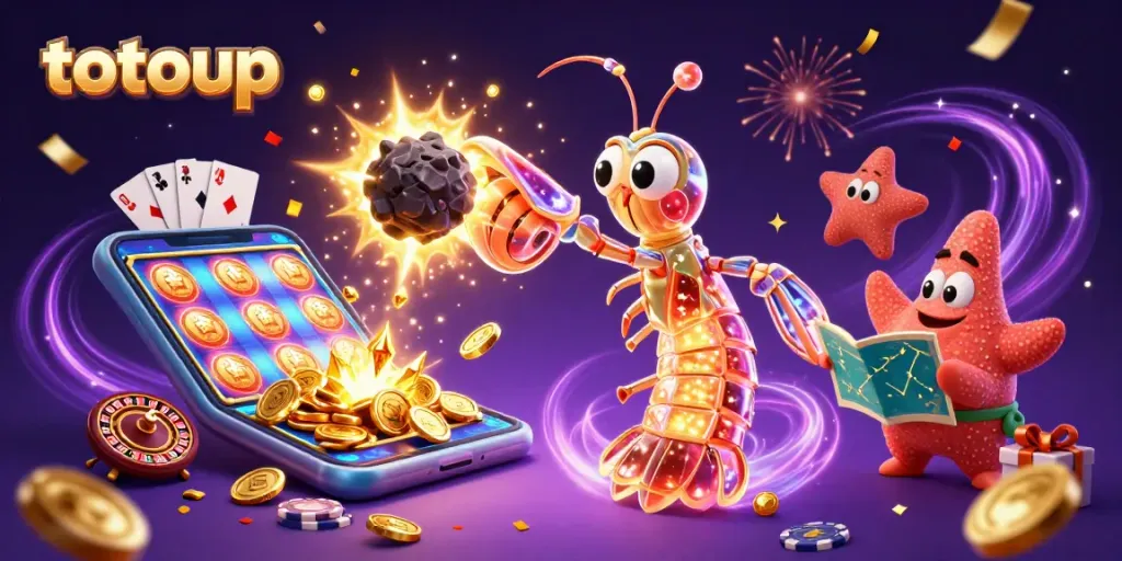 Experience the thrill of totoup gameplay as the mantis shrimp battles for jewels amid casino excitement.