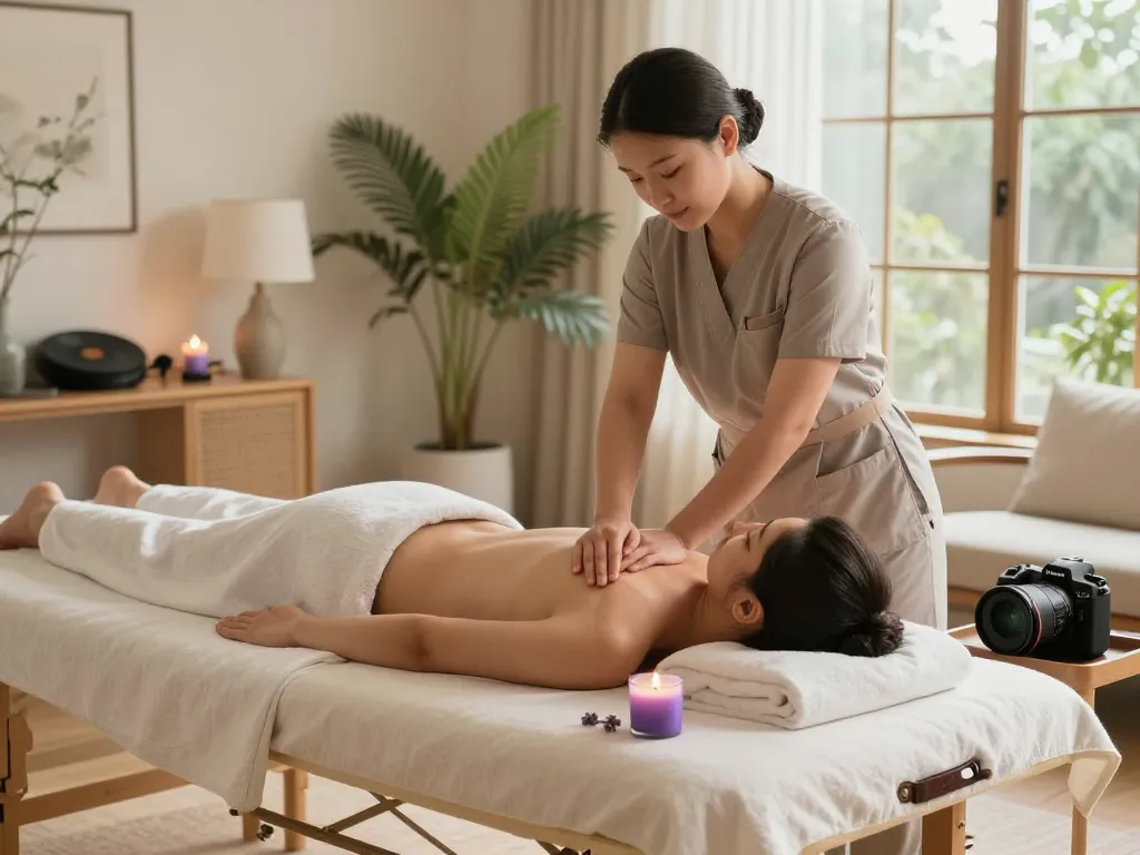 Premium home massage by maxim-anma.net in serene living room with therapist and client