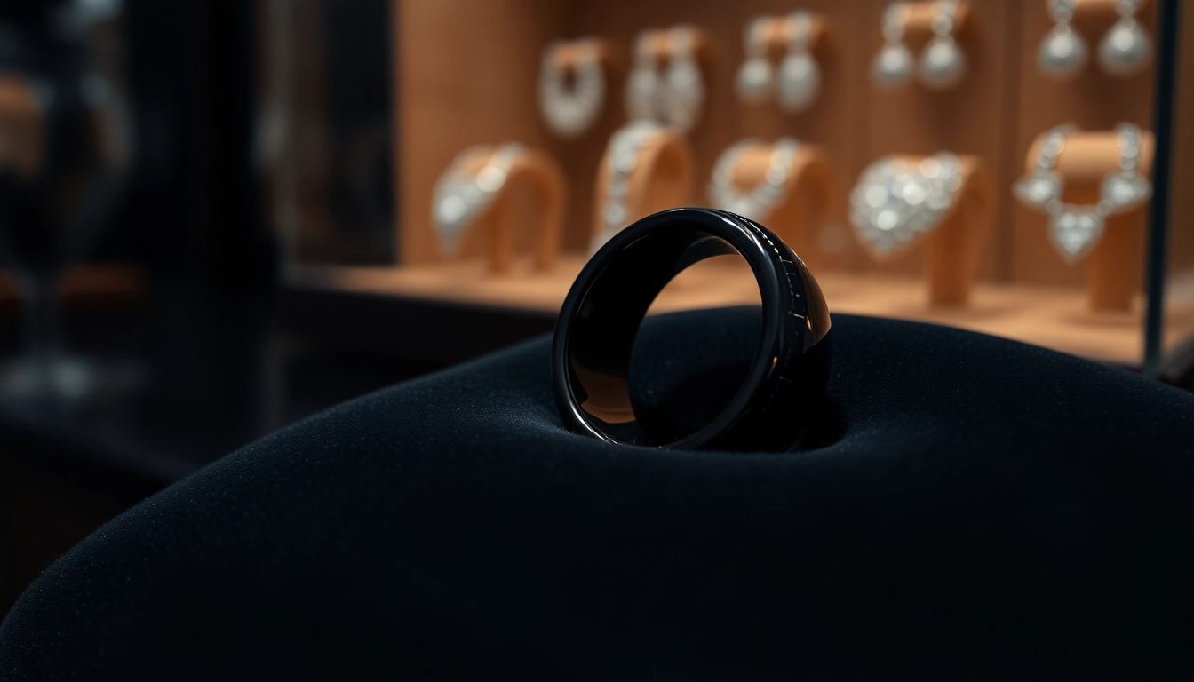 Showcasing a polished Black Zirconium Ring with an elegant design and shiny surface.