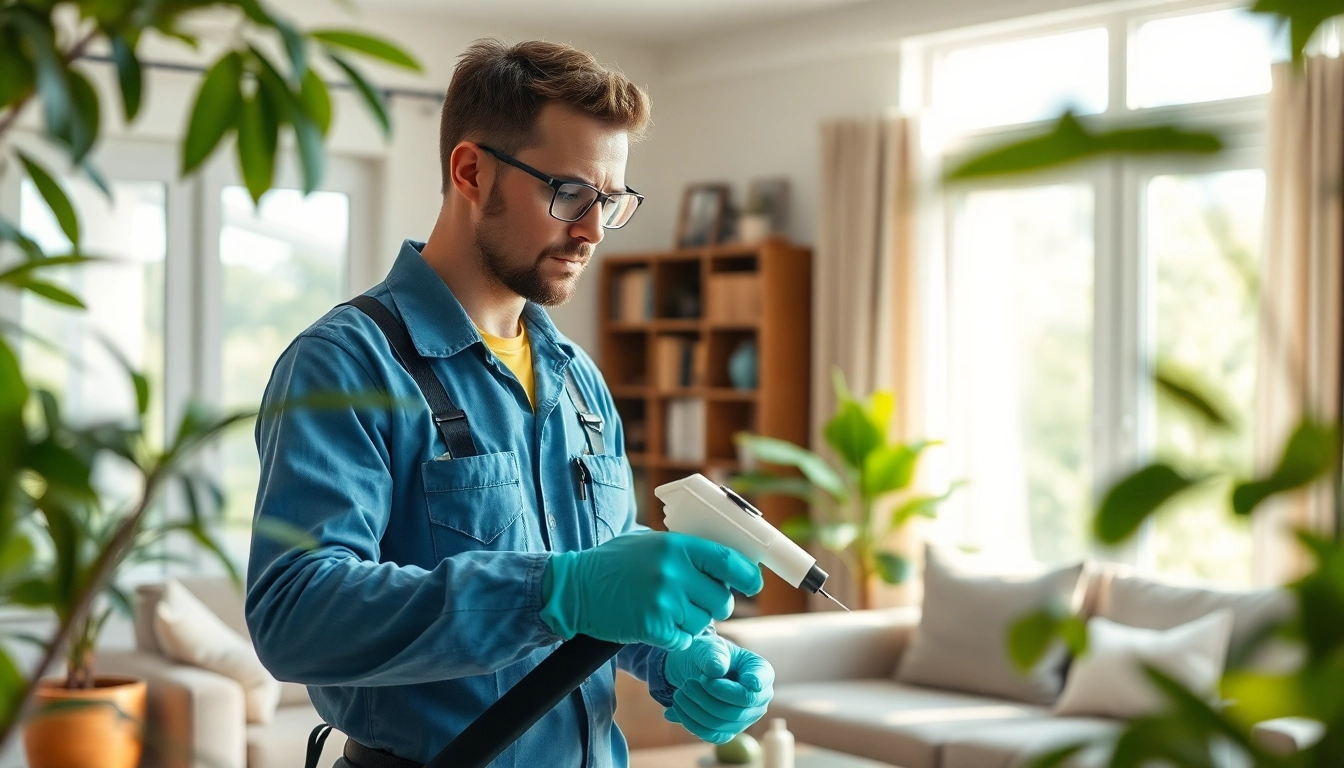 Applying the best insect control for homes by a professional in a clean and modern living space.