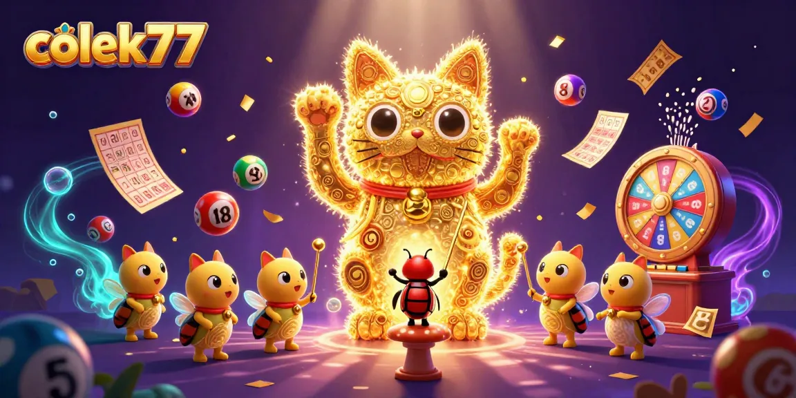 Engage with colek77's vibrant 3D casino world featuring a lucky cat and dynamic game elements.