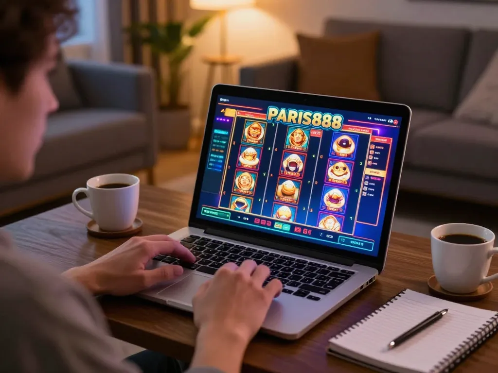 Player enjoying a thrilling session on paris888 with an engaging online gaming interface and strategic notes
