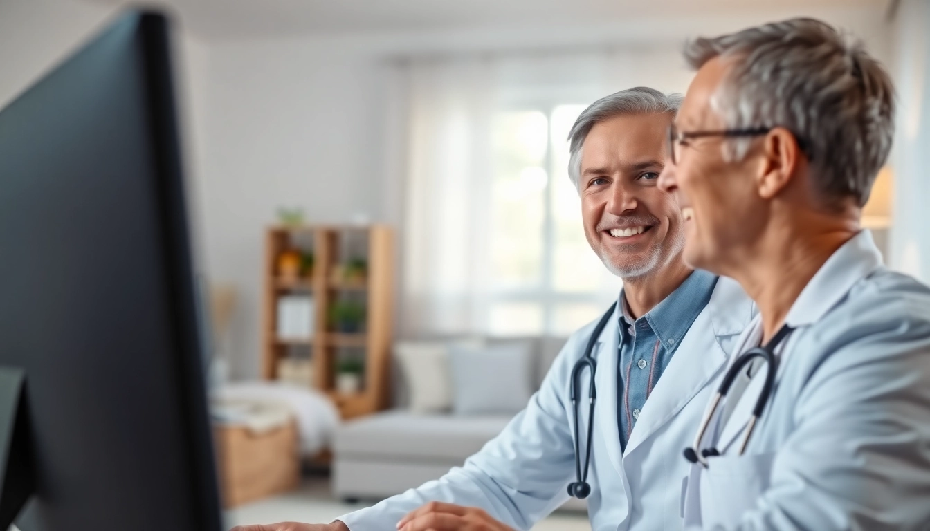 Engage with online medical advice from real doctors through a virtual consultation with a smiling doctor.