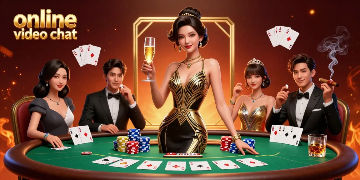Engage in dynamic online video chat interactions with vibrant casino-themed elements.