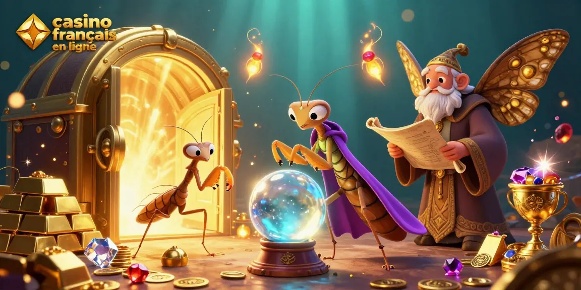 Plongez dans l'univers des gains sur casino francais en ligne avec une scène animée de diseuse de bonne aventure et de trésors étincelants.