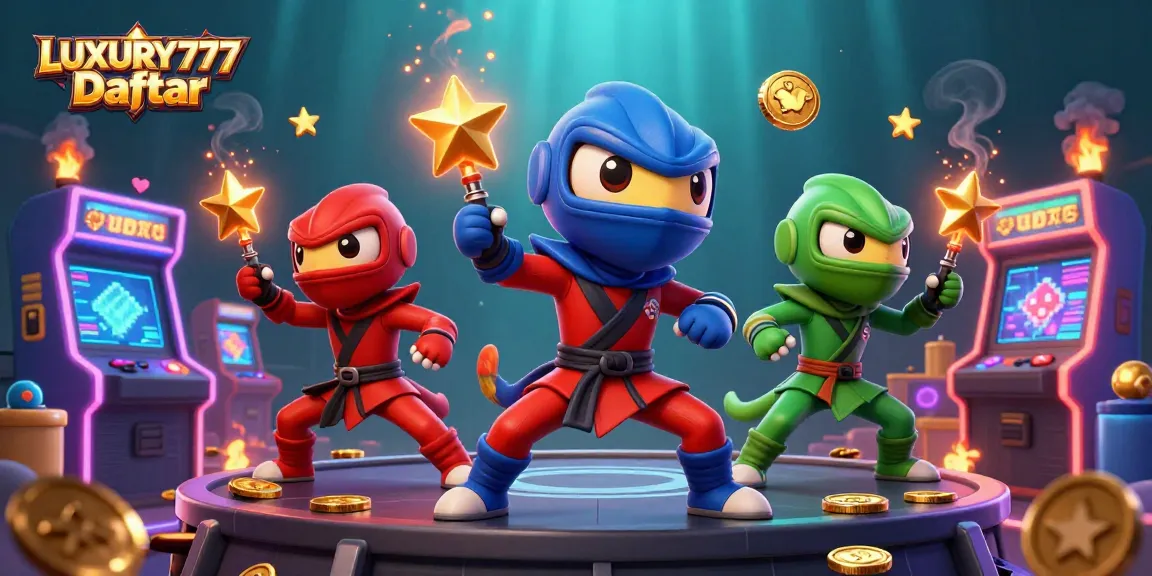 Menguasai LUXURY777 Daftar dengan tim ninja kadal beraksi di kasino digital yang penuh warna.