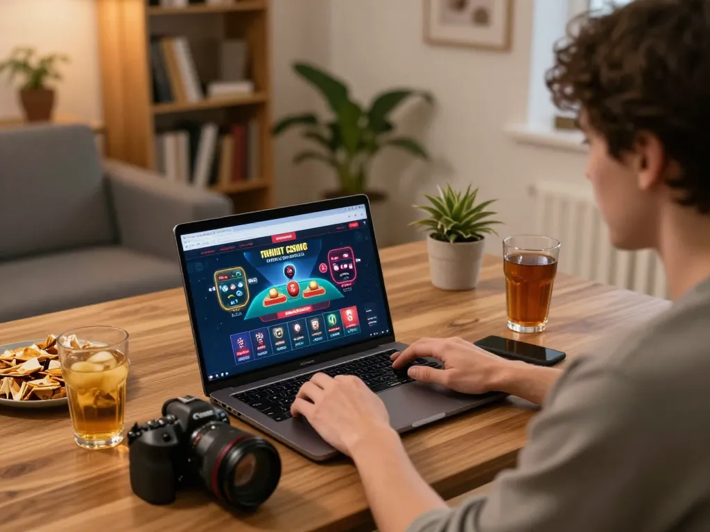 Playing at online casinos Canada with a laptop, focused on gaming strategy and comfort