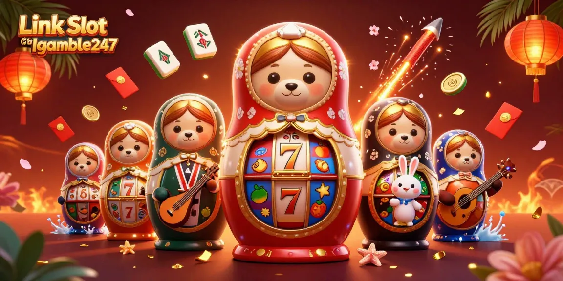 Link Slot Gacor Igamble247 showcases enchanting 3D casino illustration with slot symbols and vibrant details.