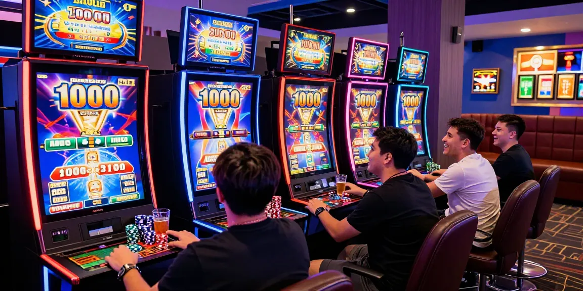 Excited gamers celebrating big wins at an online casino featuring slot deposit 1000 options.