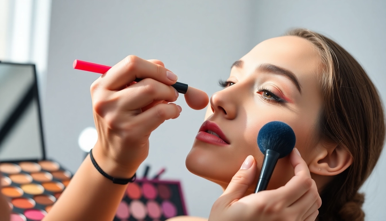 Applying silicone sponge makeup for a flawless finish in a bright, modern setting.
