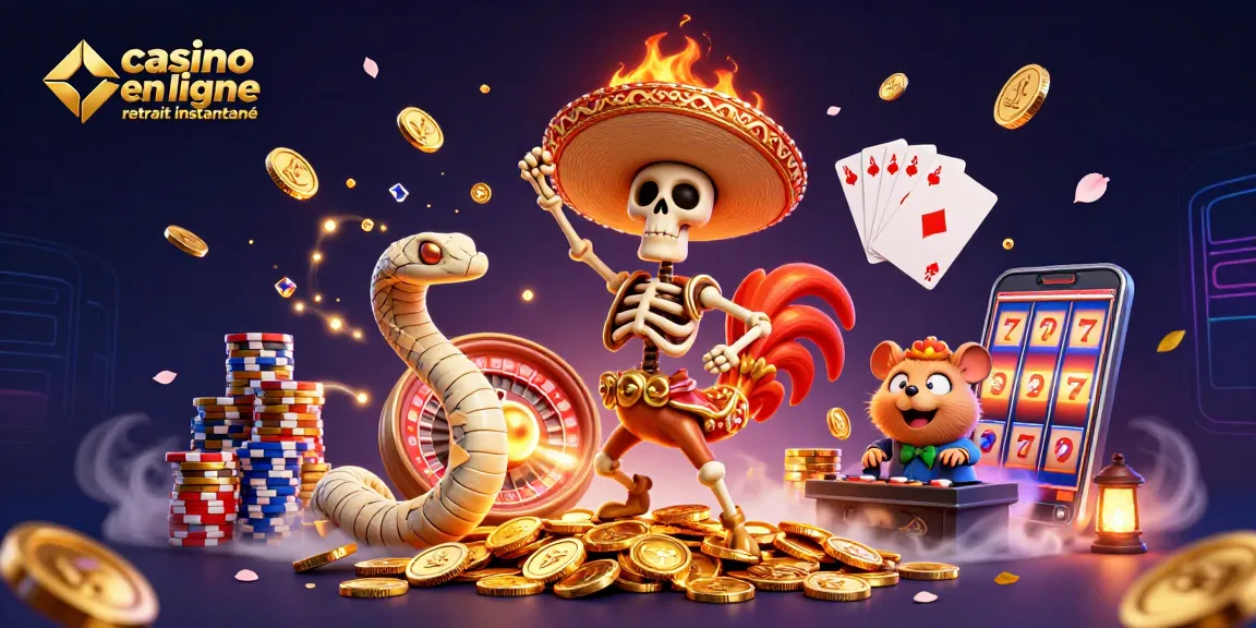 Profitez d'une aventure de jeu avec casino en ligne retrait instantané illustrée par une danse festive de personnages.