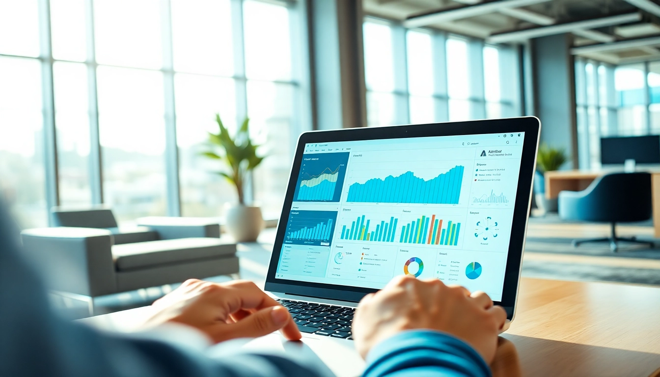Analyze market trends using AI for competitive intelligence in a modern office.