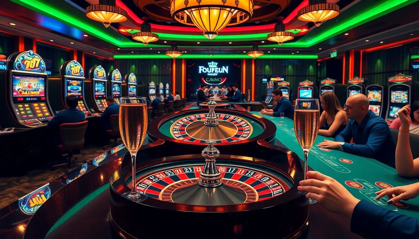 Scène de jeu en ligne vibrante mettant en avant le meilleur casino en ligne rempli d'excitation et de luxe.