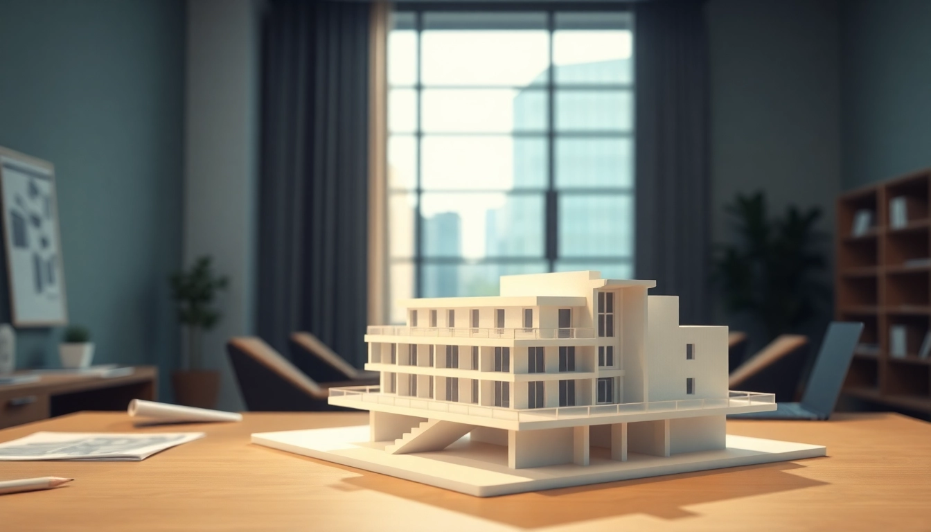 Professionelle 3D Visualisierung erstellen eines Architekturmodells in einem modernen Büro.