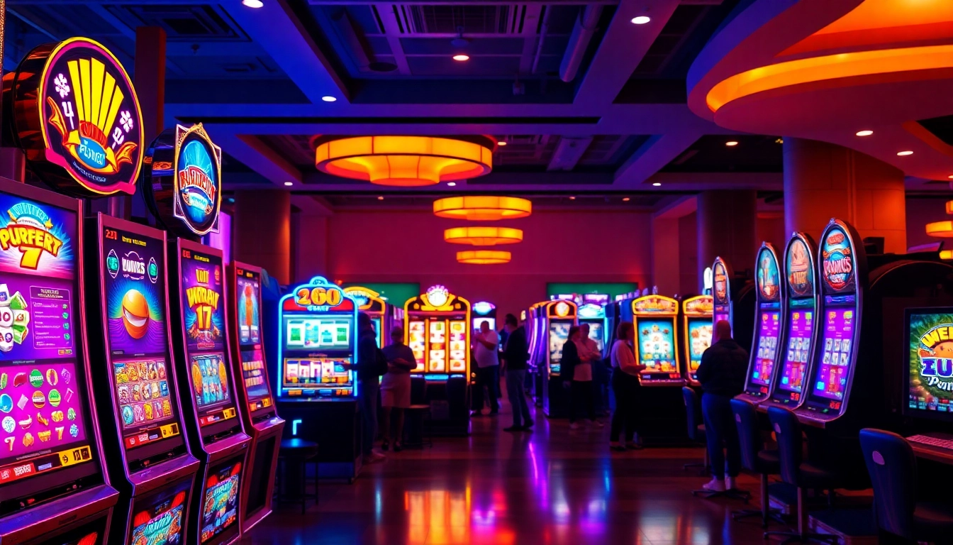 Play at a Non gamstop Casino Uk featuring vibrant slot machines and an engaging atmosphere.