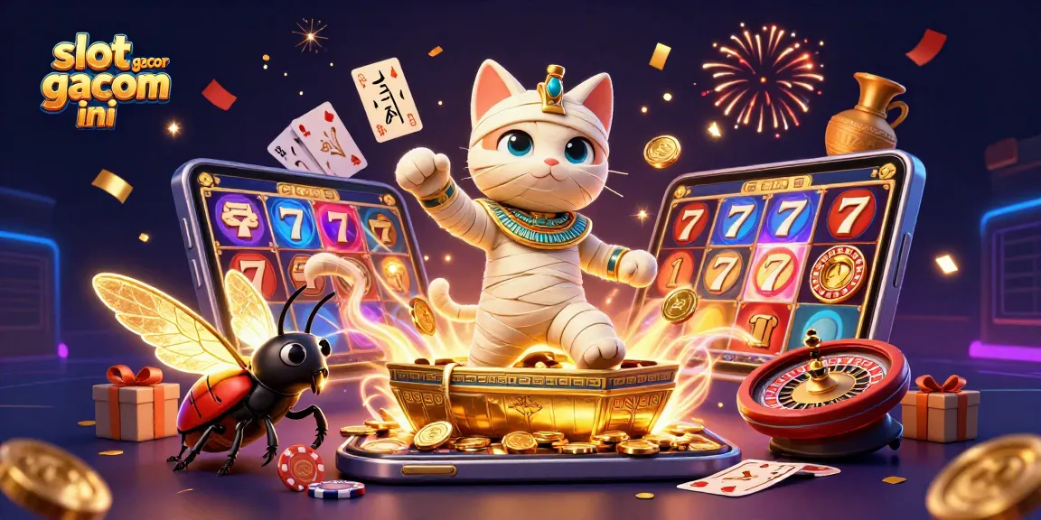Engage with the vibrant slot gacor malam ini scene featuring a mummy cat, golden coins, and dynamic gaming elements.