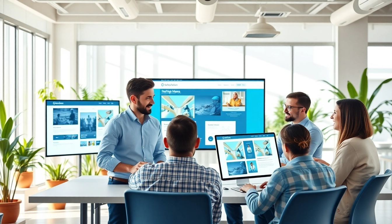 Engaging team of a web design company collaborating on vibrant design projects.