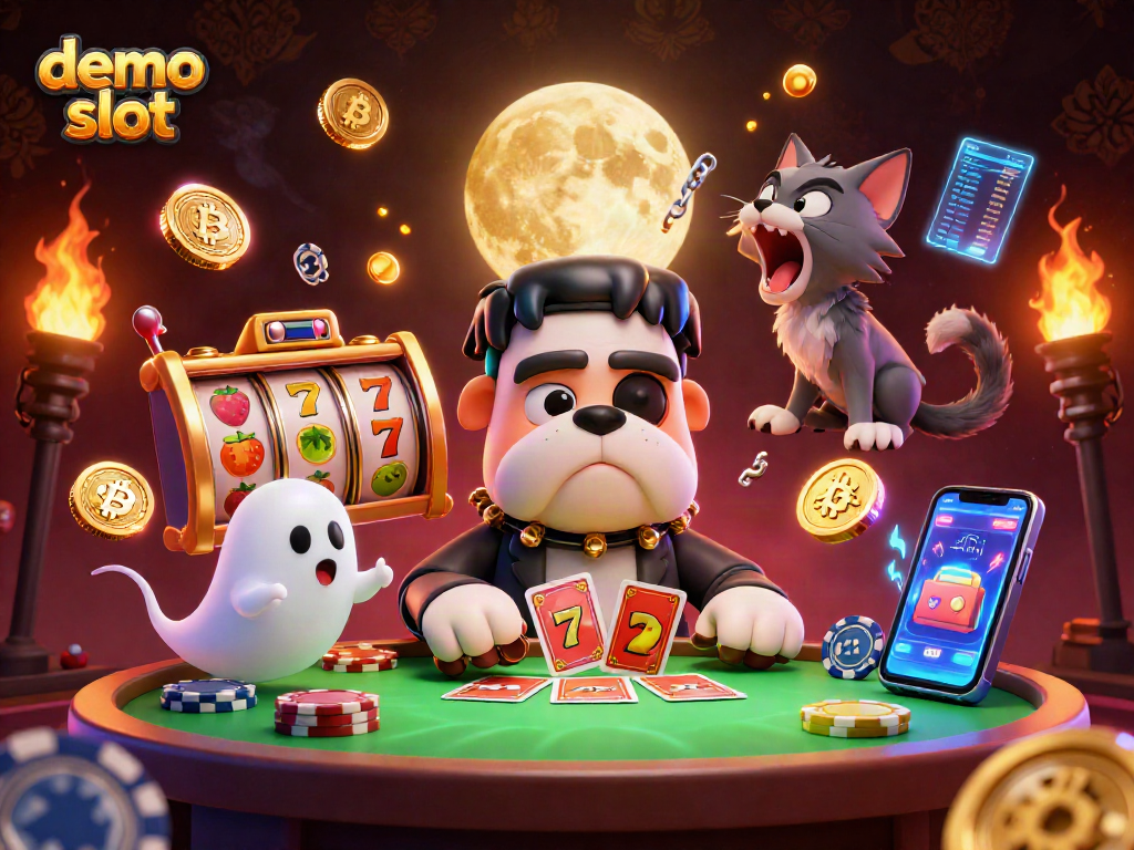 Play the thrilling demo slot with interactive 3D cartoon characters in a vibrant casino scene.