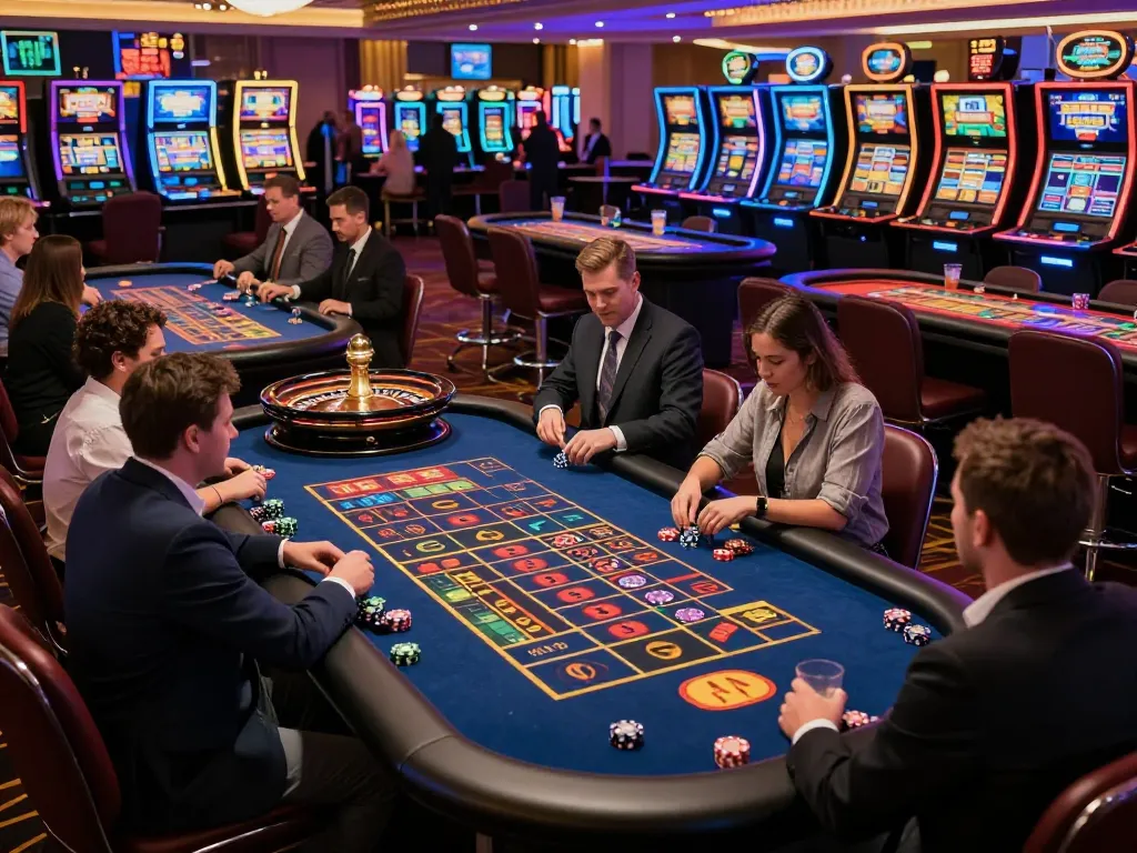 Players engaging with roulette at a lively casino while enjoying amigogrillandco's vibrant atmosphere.
