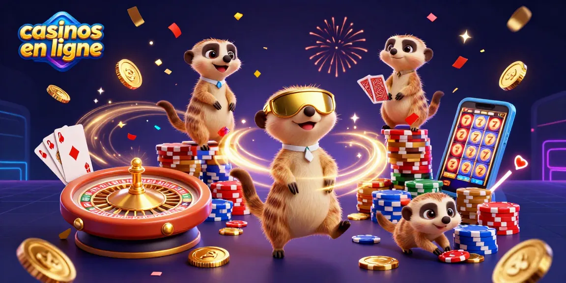 Jouer à des casinos en ligne avec des suricates animés dans une scène colorée et dynamique.