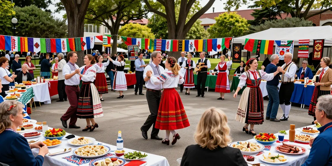 Community event celebrating Polish culture in San Francisco organized by https://www.sfpol.com/ with traditional attire and cultural dishes.