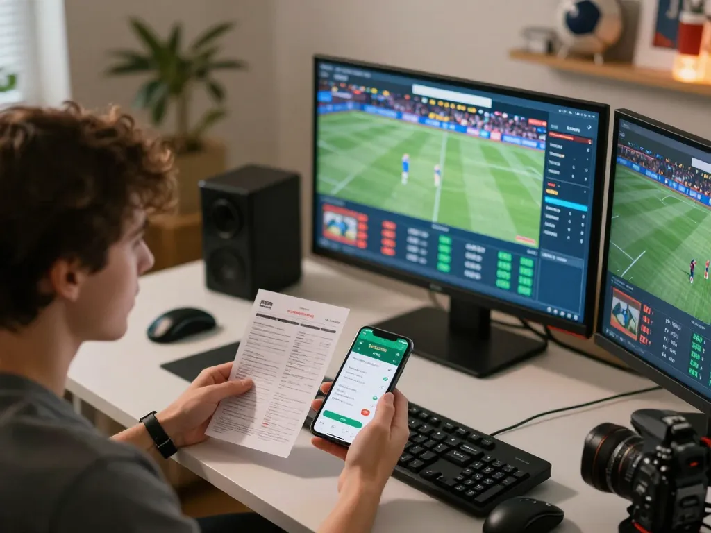 Excited bettor placing wagers on Trang chủ 79king using multiple devices for live sports betting