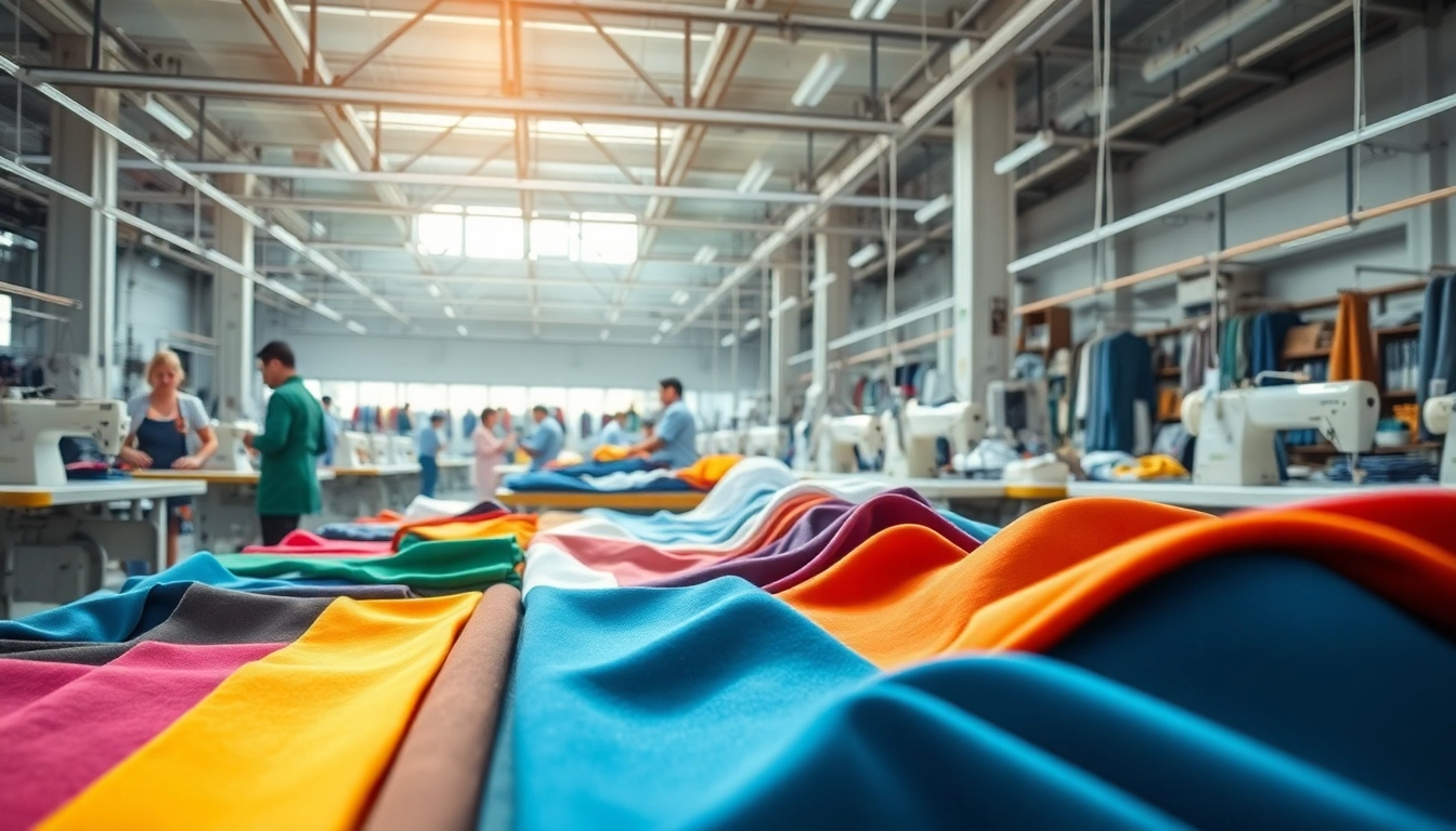 Explore Clothing manufacturers in China engaged in vibrant textile production in a professional setting.