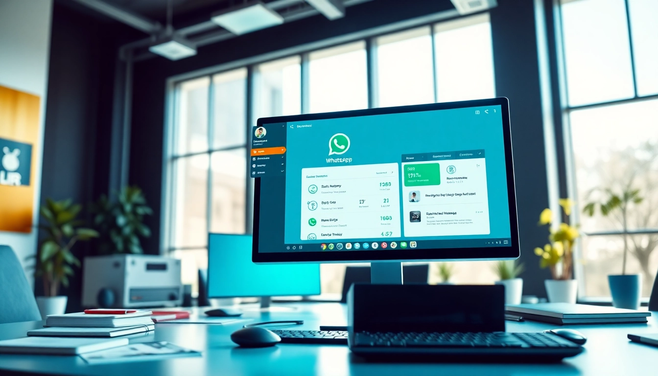 Utilize WhatsApp Smart CRM displayed on a modern workspace setup for efficient business interactions.
