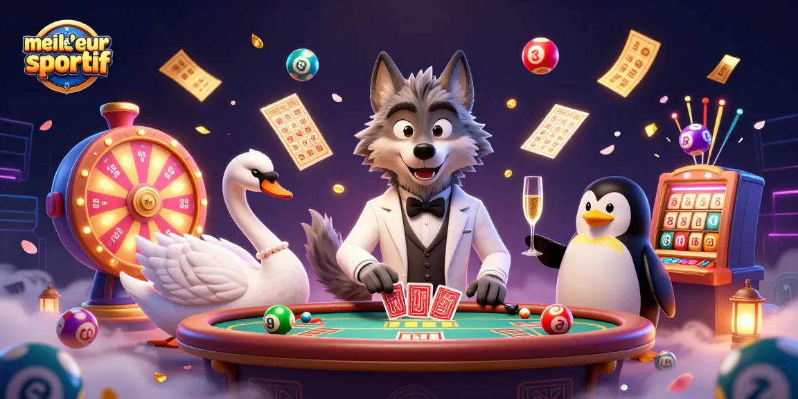 Plongez dans l'action du meilleur site de pari sportif avec des personnages animés jouant aux cartes et à la loterie.