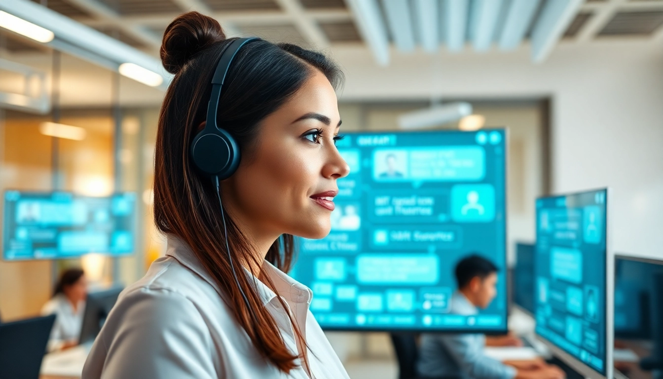 Engaging enterprise assistant facilitating communication in a modern workspace.