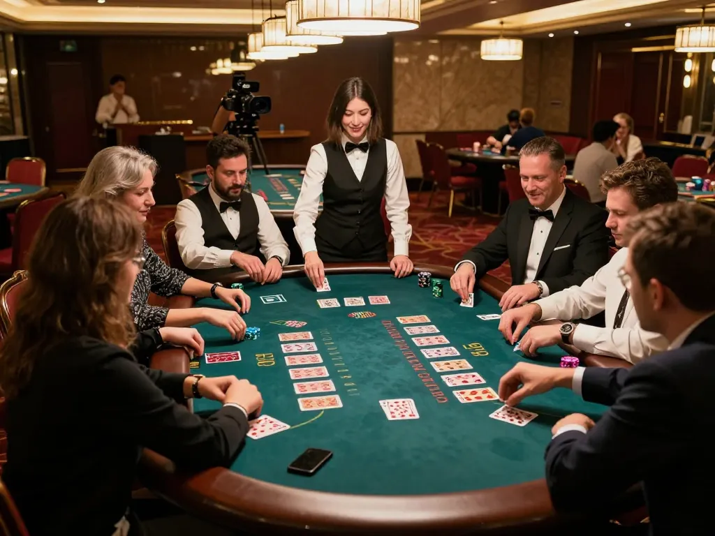 Players strategizing bets during a high-stakes baccarat game at LOTO188 casino, showcasing vibrant atmosphere and intense concentration.