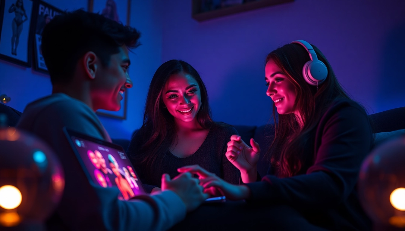 Engaging users interacting with advanced nsfw ai chat interfaces in a cozy, futuristic setting.