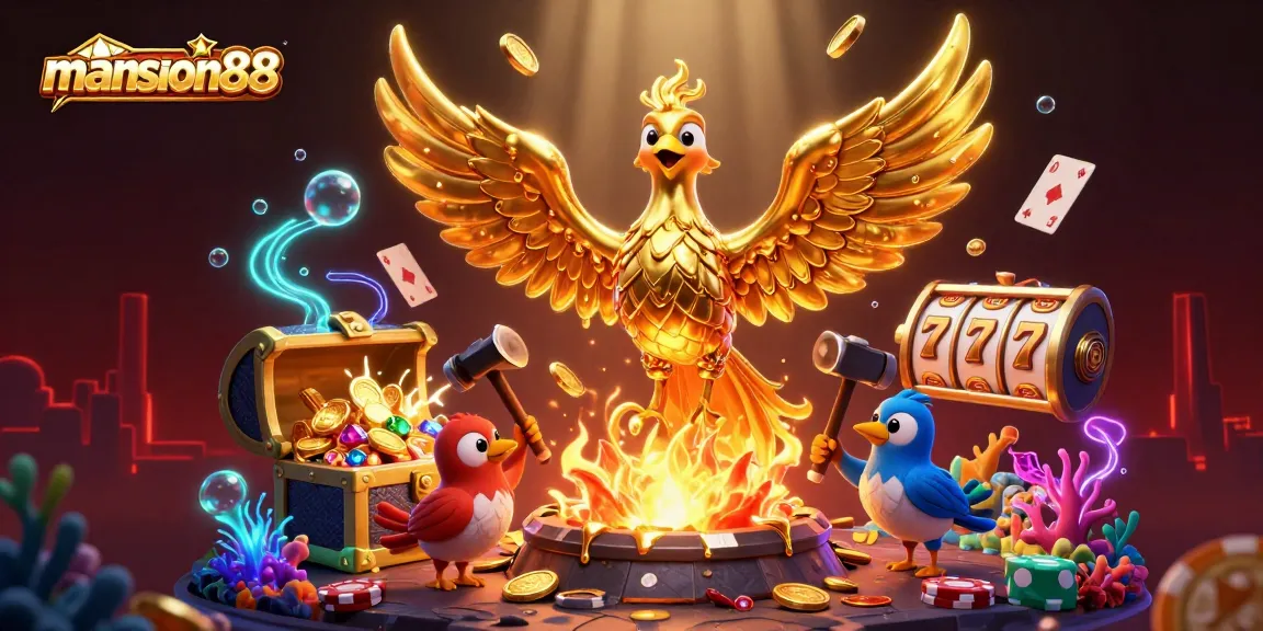 Experience thrilling gaming action at mansion88 with a vibrant, dynamic 3D casino scene.