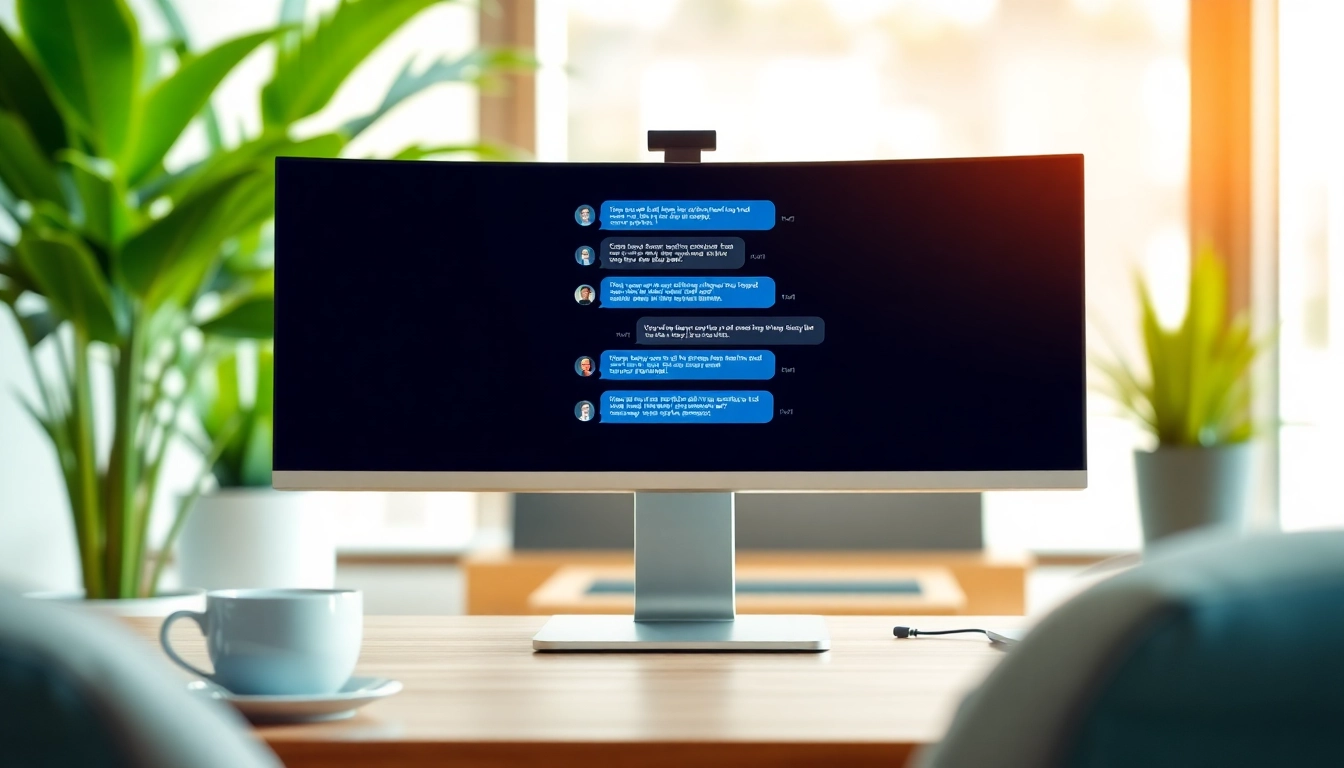 Engaging free ai chat in a modern office with an interactive chatbot interface.