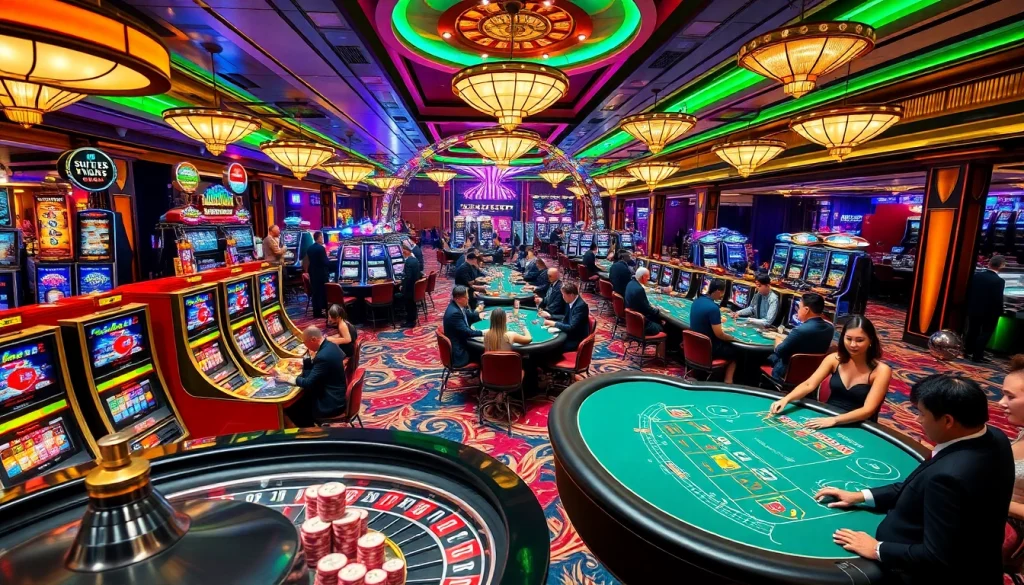 Casino gaming scene featuring KJC brand elements, showcasing vibrant tables and exciting players.