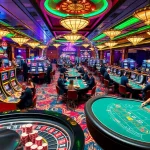 Casino gaming scene featuring KJC brand elements, showcasing vibrant tables and exciting players.