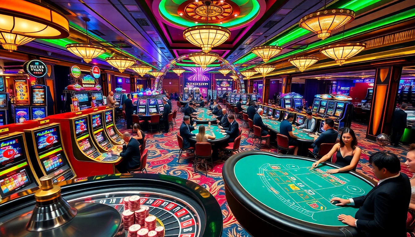 Casino gaming scene featuring KJC brand elements, showcasing vibrant tables and exciting players.