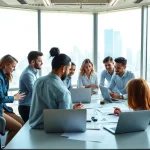Team brainstorming effective strategies at a seo agency in a bright, modern office.