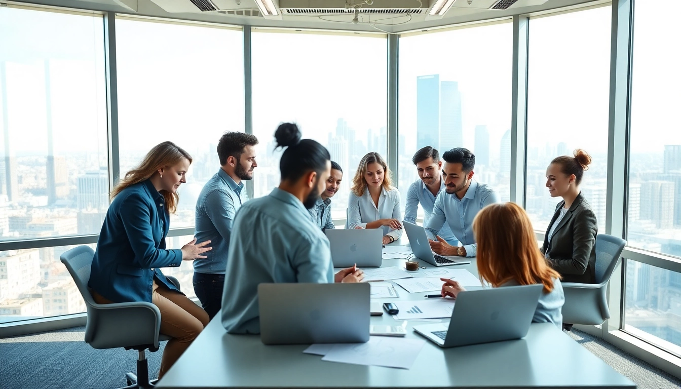 Team brainstorming effective strategies at a seo agency in a bright, modern office.