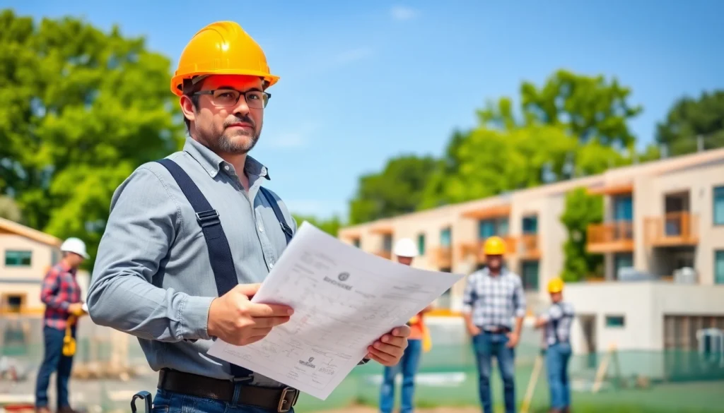 New Jersey General Contractor supervising a construction project in a bright, collaborative environment.