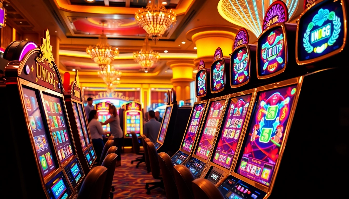 Menangkan jackpot bermain Unogg slot game dengan mesin slot yang berwarna-warni dan pemain bersemangat.