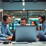 Enhance your IT support service with expert technicians collaborating in a modern office.