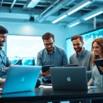 Engaged team of Fredericksburg IT Companies professionals collaborating in a modern office.