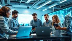 Engaged team of Fredericksburg IT Companies professionals collaborating in a modern office.