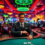 Experience the excitement of MM88 at a vibrant casino with a poker dealer.