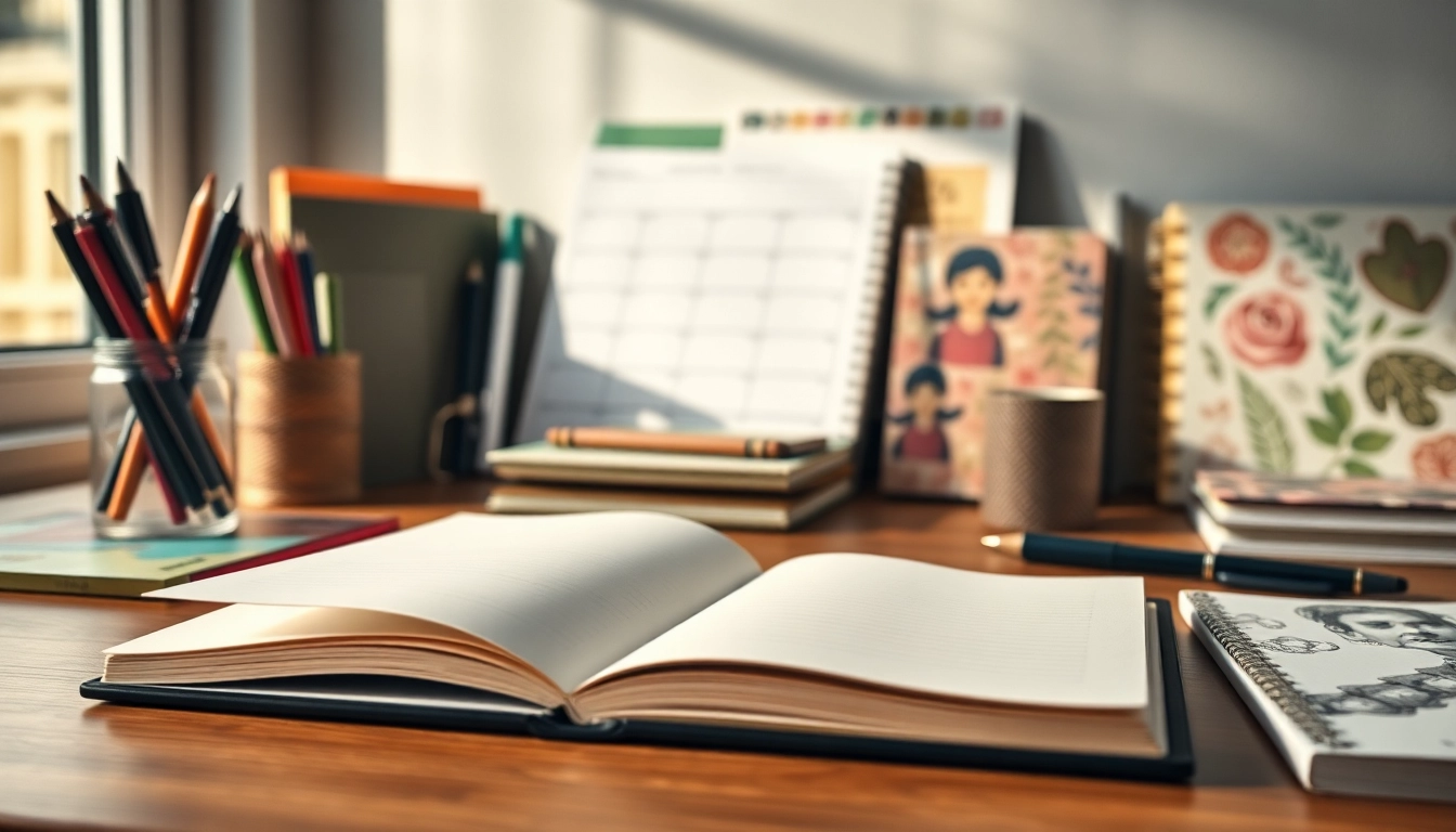 Purchase stylish stationery online uk featuring pens and notepads on a wooden desk.