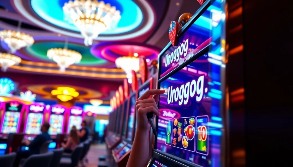 Main player enjoying the Unogg slot game in a vibrant casino atmosphere, showcasing excitement and fun.