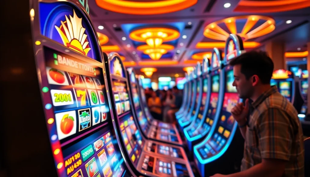 Menggambarkan bandar toto 4d slot dalam suasana kasino yang meriah dengan pemain yang antusias.