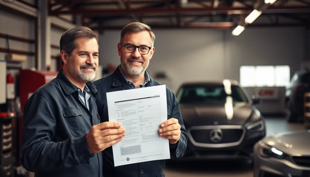 Kfz Sachverständiger Düren bewertet einen Fahrzeugschaden in einer Werkstatt.