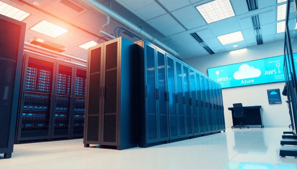 Visual representation of Azure & AWS Integration showing cloud service connectivity in a professional data center.